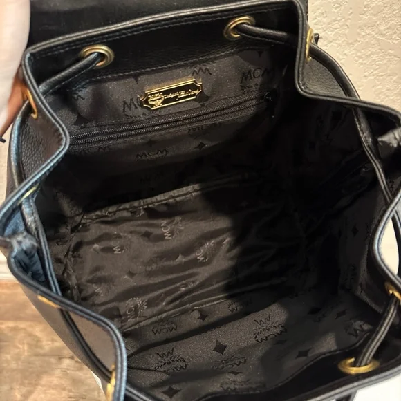 MCM Black Leather Backpack with Gold Accents - Picture 8 of 11